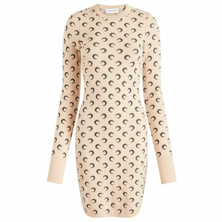 Photo: Marine Serre Women's Moon Jacquard Knit Mini Dress in Tan