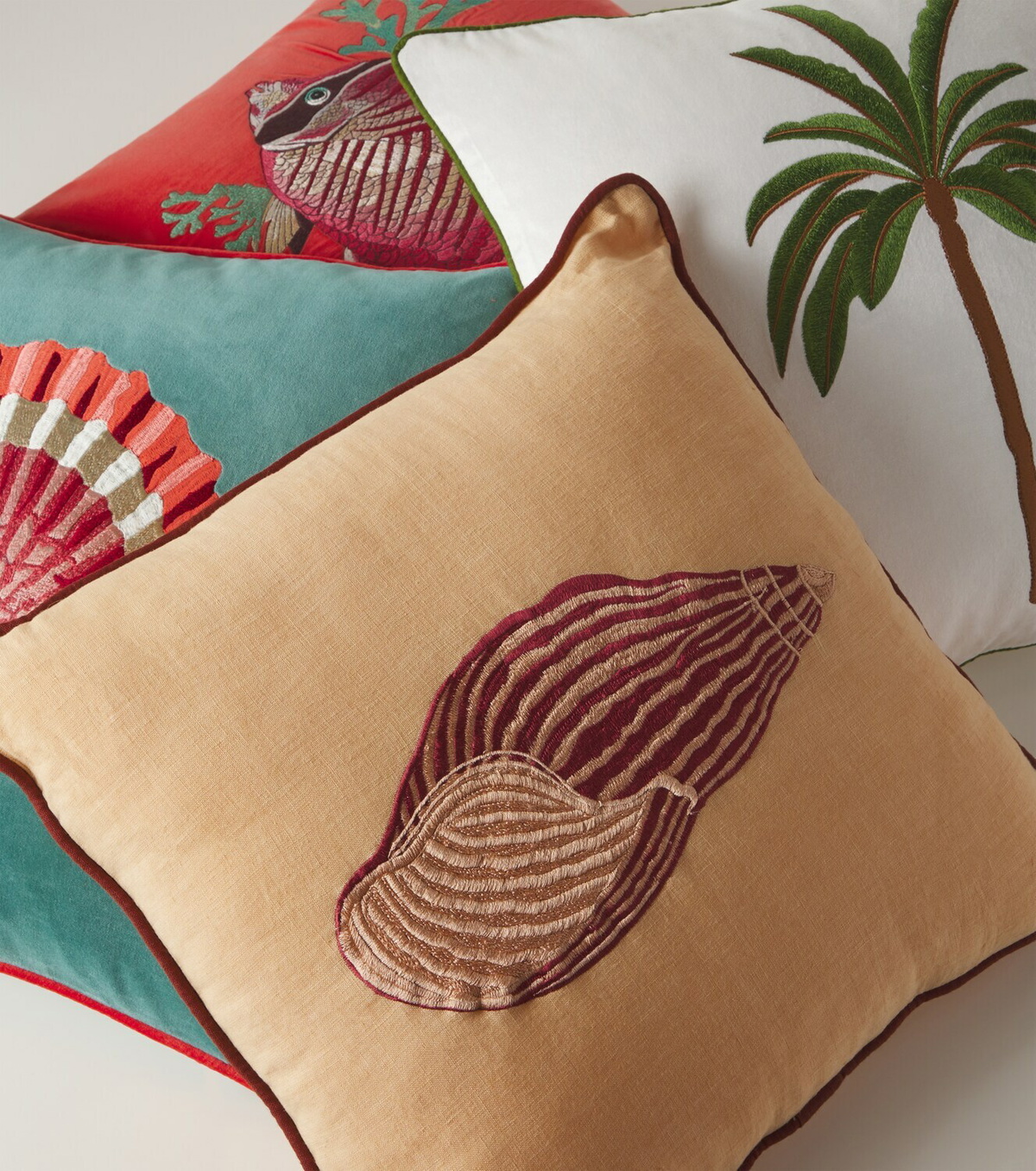 Les-Ottomans Embroidered cotton velvet cushion