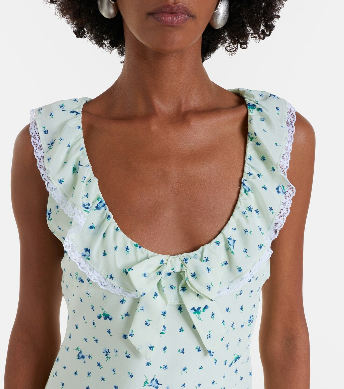 Alessandra Rich Lace-trimmed floral silk midi dress