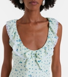 Alessandra Rich Lace-trimmed floral silk midi dress