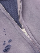 SAINT MXXXXXX - Oversized Distressed Cotton-Jersey Zip-Up Hoodie - Blue