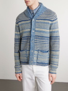 RRL - Shawl-Collar Striped Cotton and Linen-Blend Cardigan - Blue