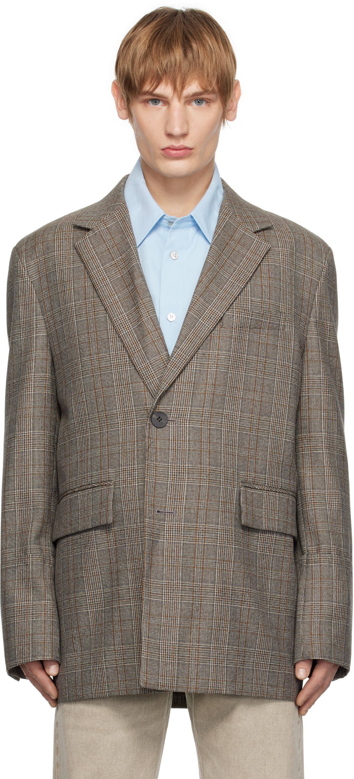 WOOYOUNGMI Gray Check Wool Single Blazer