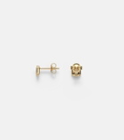Stone and Strand Shield Of Strength 14kt gold earrings with diamonds and aquamarine