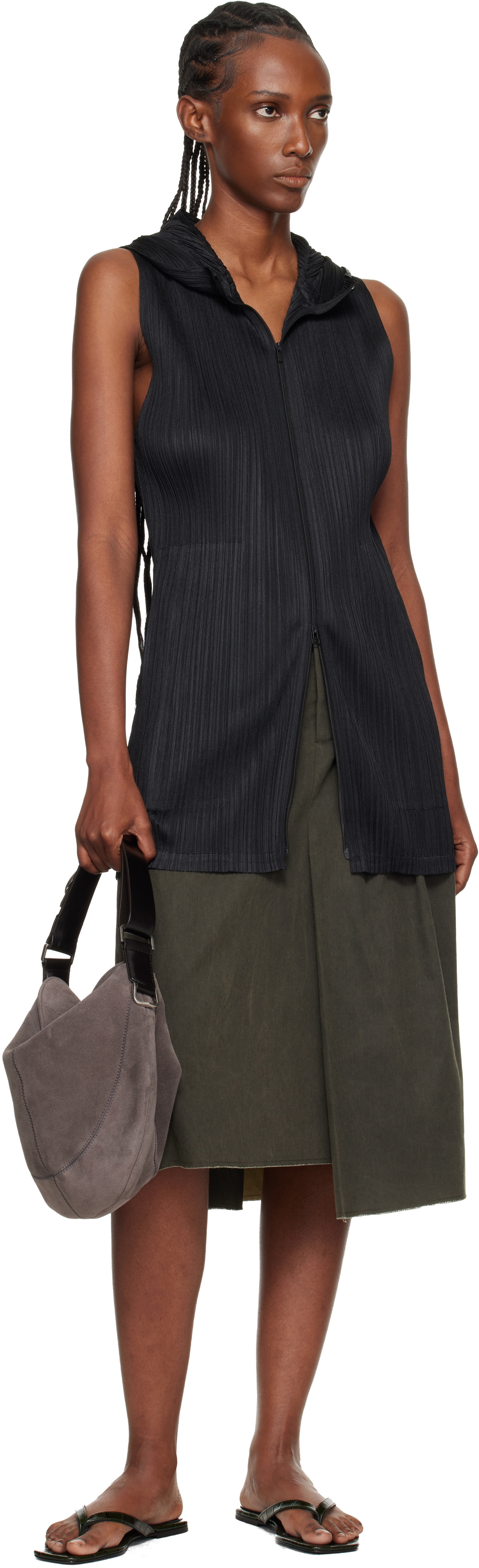 PLEATS PLEASE ISSEY MIYAKE Black Monthly Colors April Hooded Long Vest
