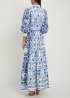 Alice + Olivia Cora Floral-print Stretch-cotton Maxi Shirt Dress Blue And White