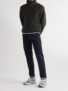 Inis Meáin - Corrán Cam Cable-Knit Donegal Merino Wool and Cashmere-Blend Rollneck Sweater - Blue