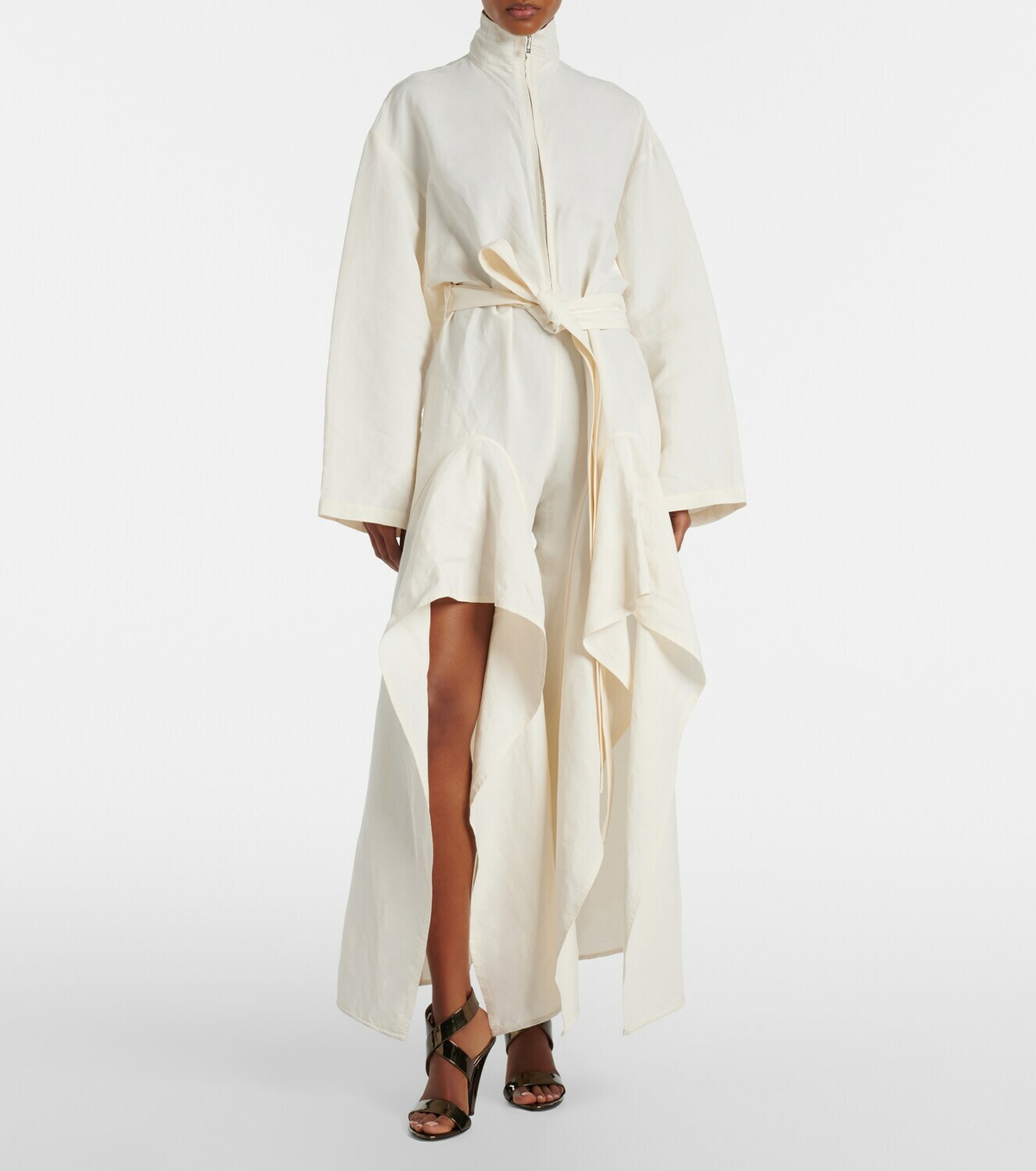 Alaïa Belted ruffled poplin jumpsuit