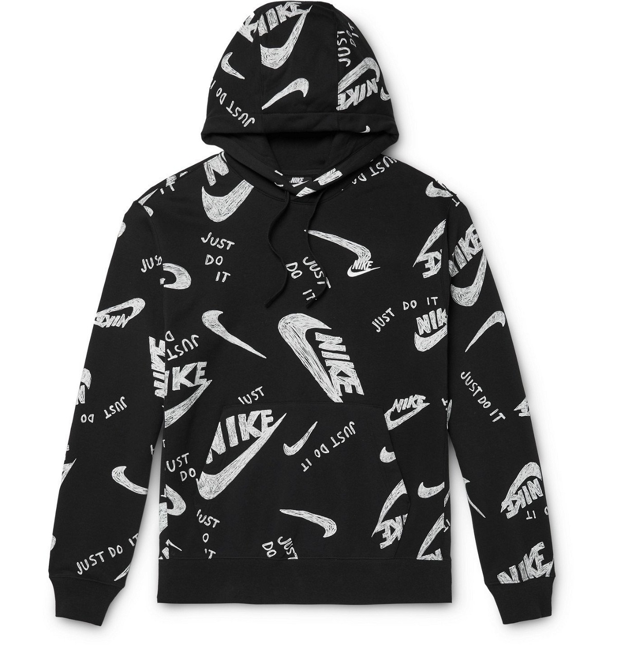 Nike - Logo-Print Fleece-Back Cotton-Blend Jersey Hoodie Black