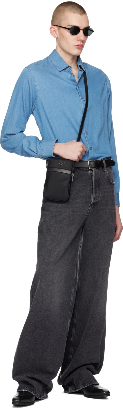 Giorgio Armani Blue Spread Collar Denim Shirt