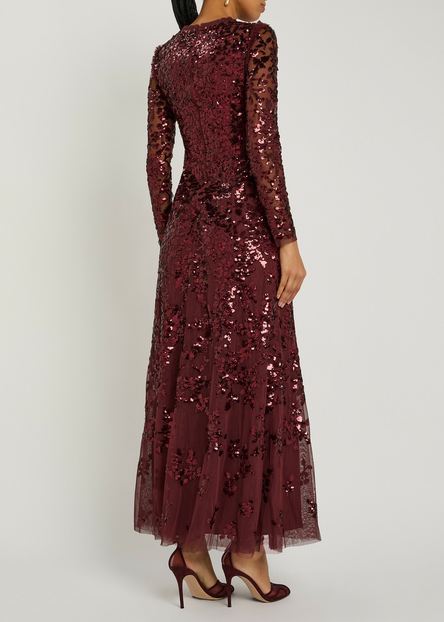 Needle & Thread Rosanna Sequin-embellished Tulle Gown Dark Red