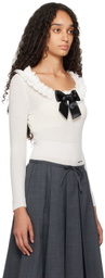 SHUSHU/TONG Off-White Neck-Embellished Knitwear Bodysuit