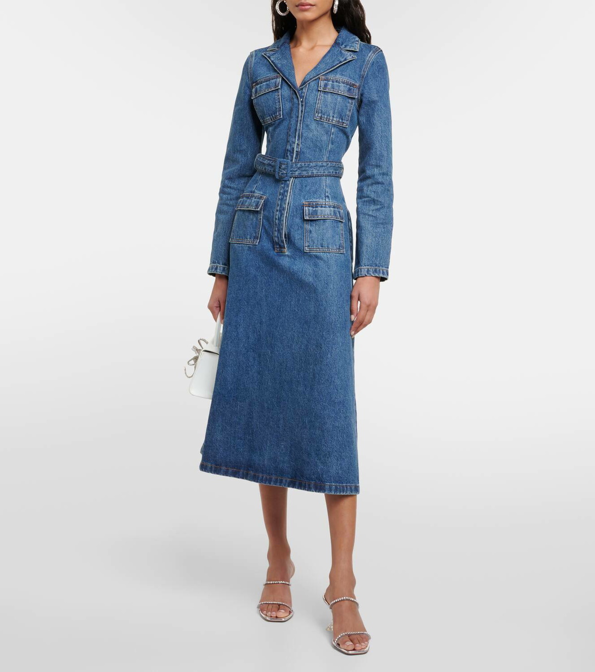 Self-Portrait Belted denim midi dress Self-Portrait