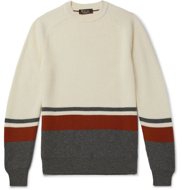 Photo: Loro Piana - Striped Ribbed Baby Cashmere Sweater - Neutrals