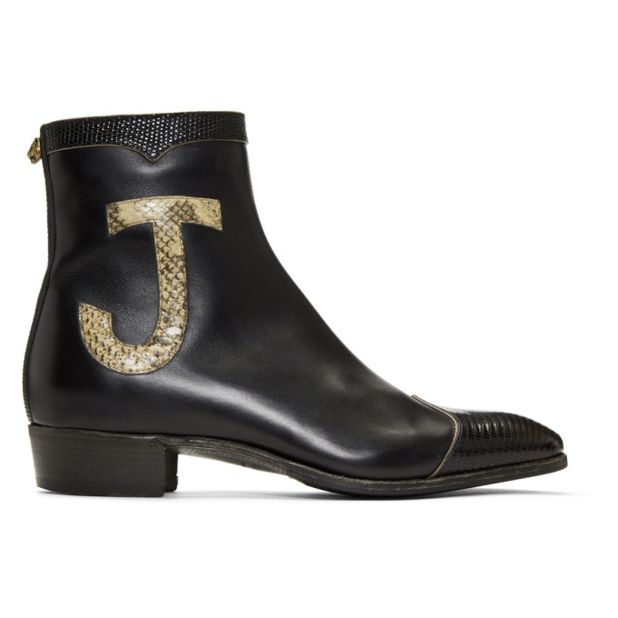 Photo: Gucci Black Leather and Lizard Elton John Zip-Up Boots