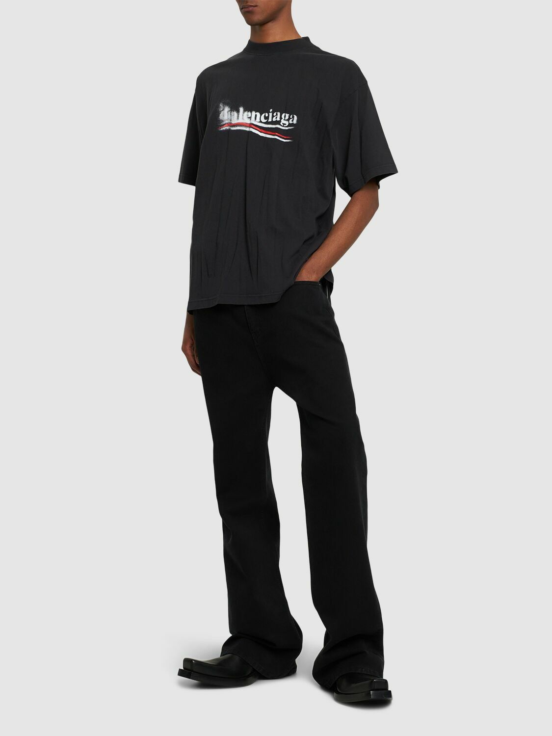 BALENCIAGA - Political Stencil Logo Cotton T-shirt Balenciaga