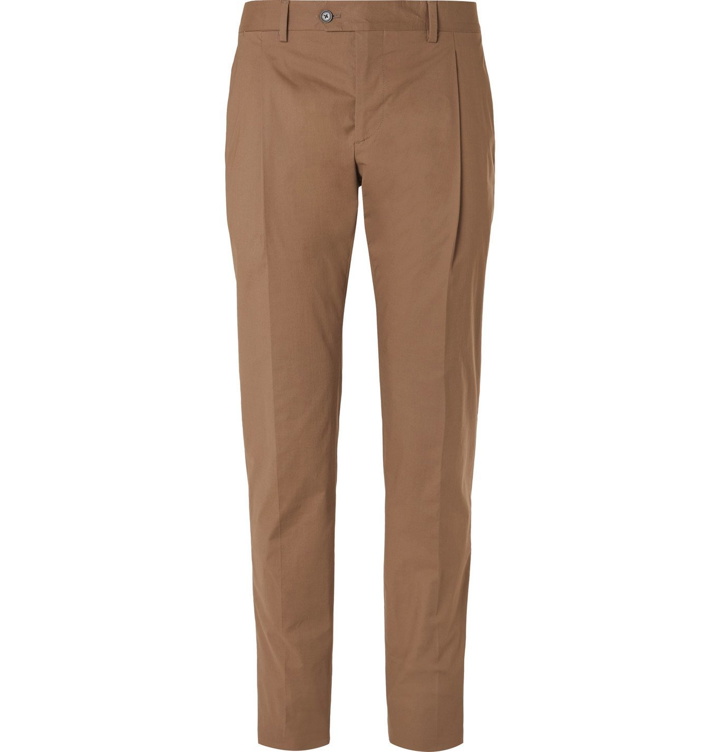 Photo: Lardini - Slim-Fit Pleated Cotton-Blend Poplin Suit Trousers - Brown