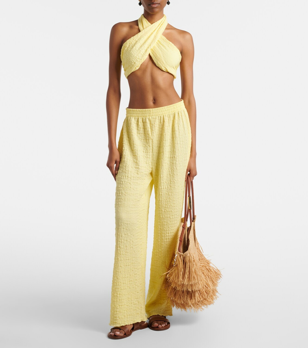 Jade Swim Aylin halterneck seersucker crop top