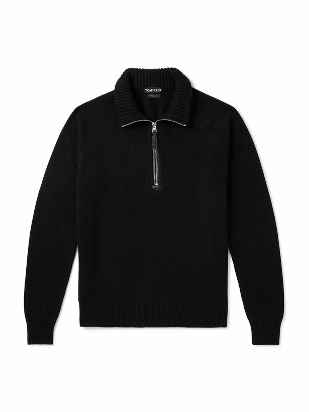 Photo: TOM FORD - Wool and Cashmere-Blend Half-Zip Rollneck Sweater - Black