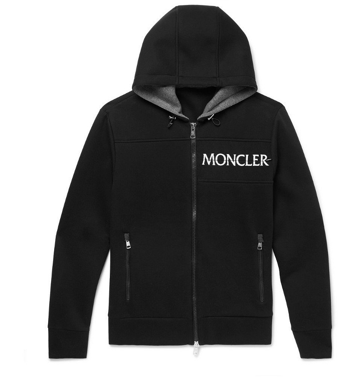 Photo: Moncler - Embroidered Cotton-Jersey Zip-Up Hoodie - Men - Black