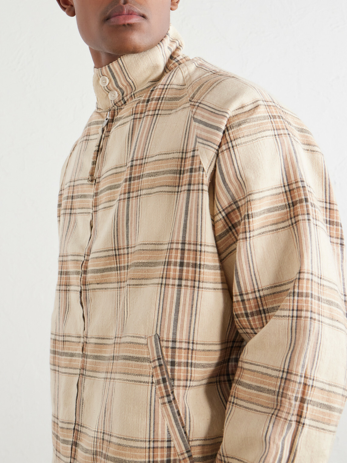 Kardo - Stanley Embroidered Checked Cotton Bomber Jacket - Neutrals