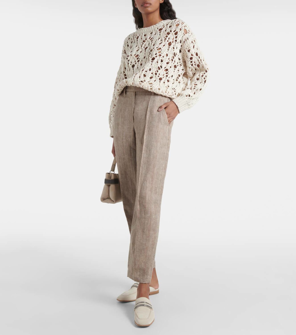 Brunello Cucinelli Herringbone Linen Tapered Pants Brunello Cucinelli