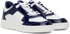 Valentino Garavani White & Navy Freedots Low Top Sneakers