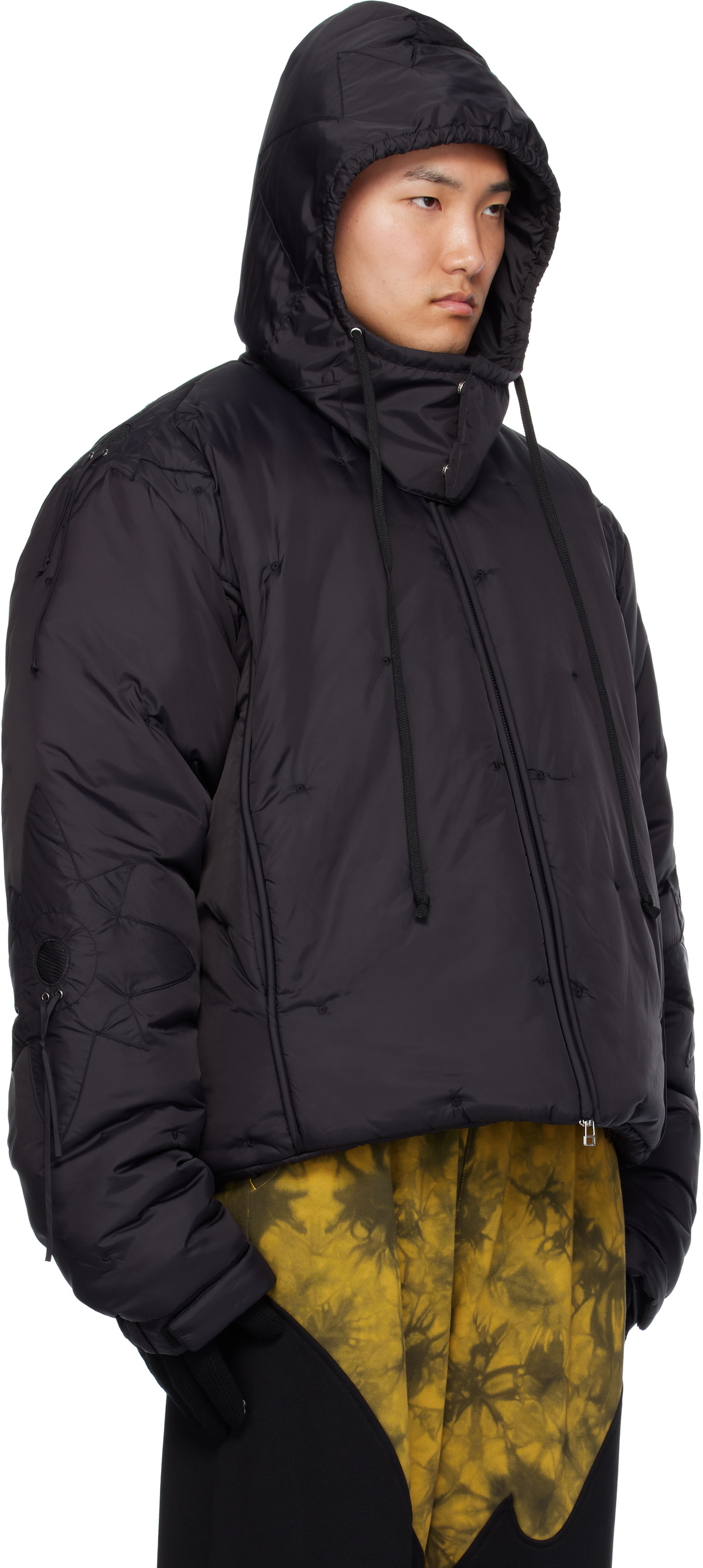 KUSIKOHC Black Flower Puffer Bomber Jacket