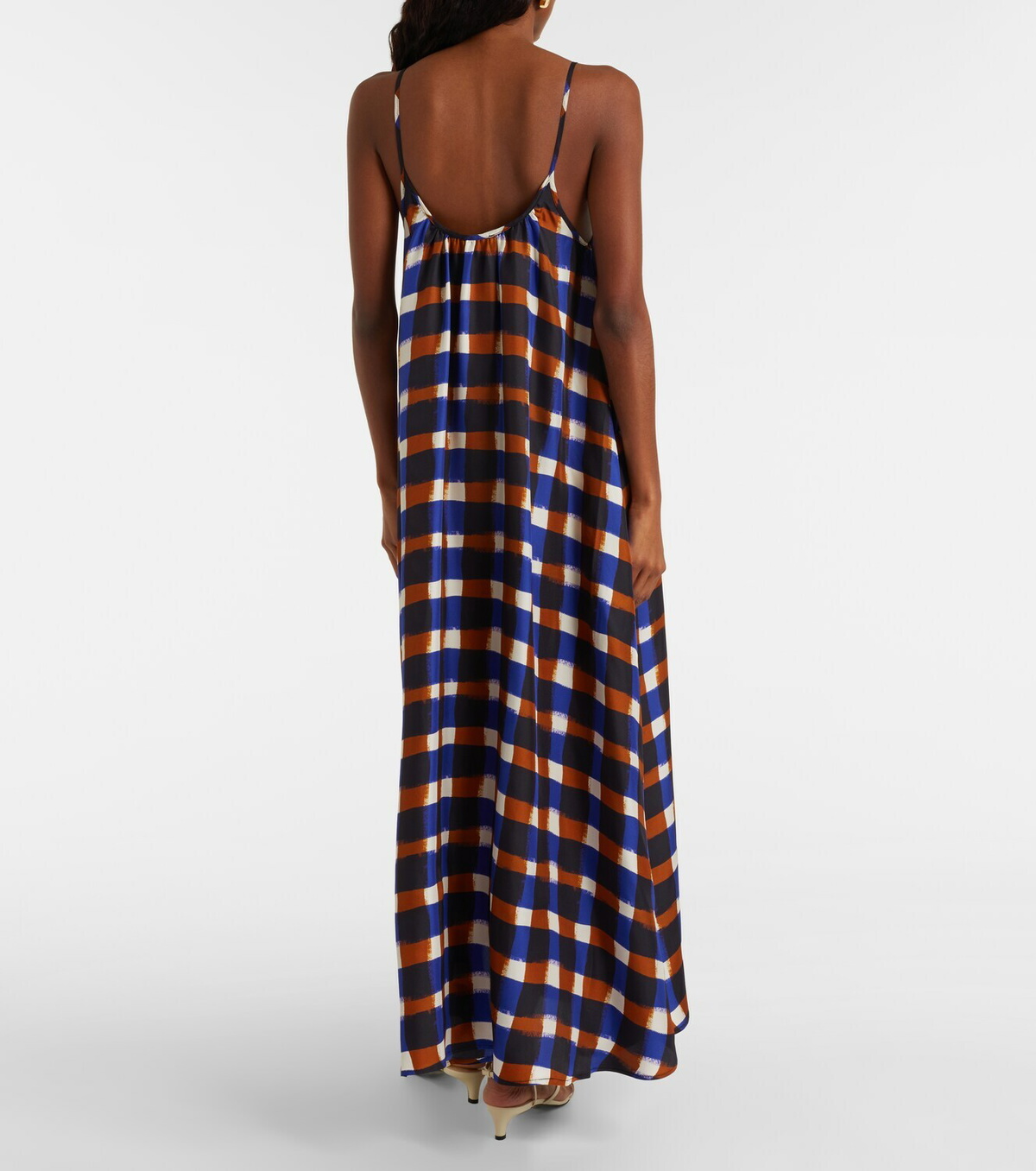 Asceno Napoli checked silk twill maxi dress