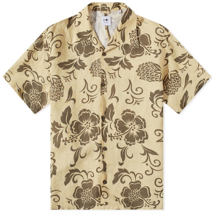 Photo: NN07 Men's Ole Linen Floral Vacation Shirt in Pale Olive