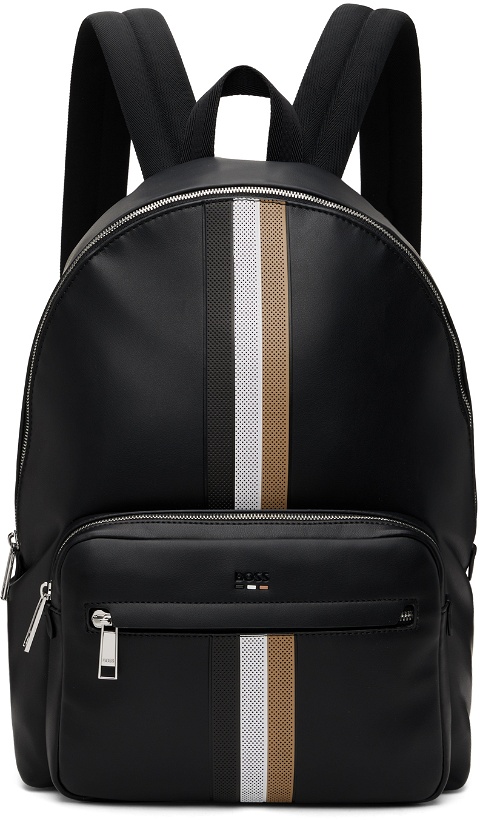 Photo: BOSS Black Signature Stripe Faux-Leather Backpack