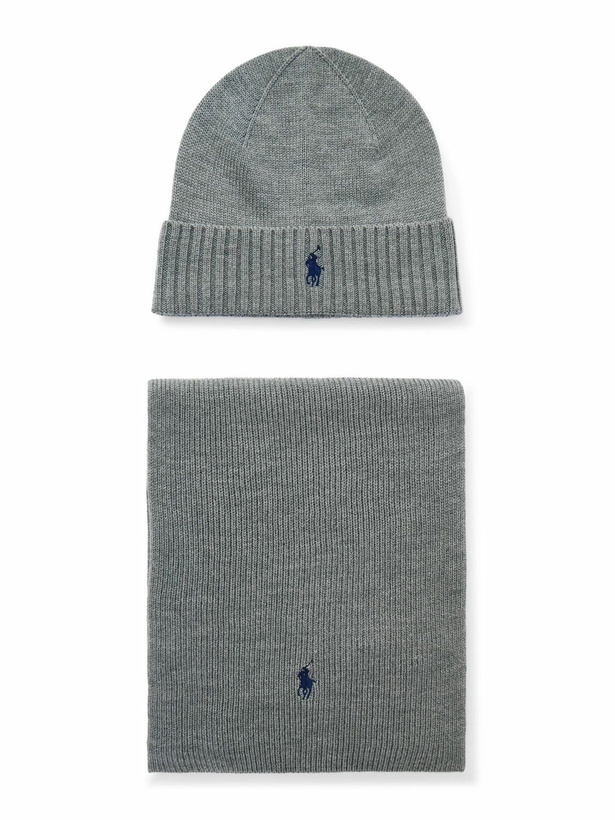 Photo: Polo Ralph Lauren - Logo-Embroidered Ribbed Wool Beanie and Scarf Set