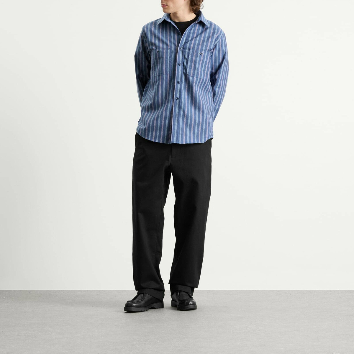 Randy's Garments Men's Randy’s Garments  3 Pocket Work Shirt in Blue Stripe Jacquard