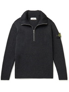 Stone Island - Logo-Detailed Ribbed Wool Half-Zip Sweater - Gray