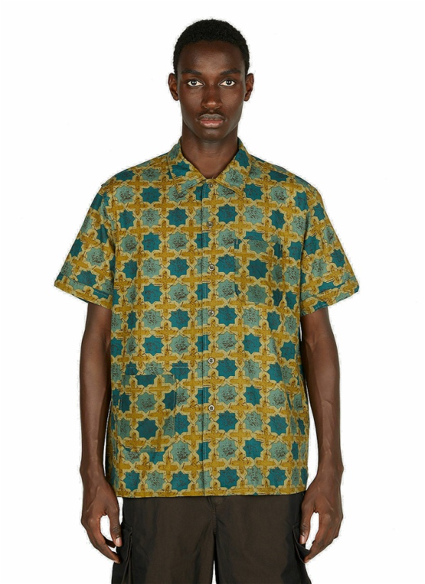 Photo: Engineered Garments - Abstract Print Camp Short Sleeve Shirt in Green