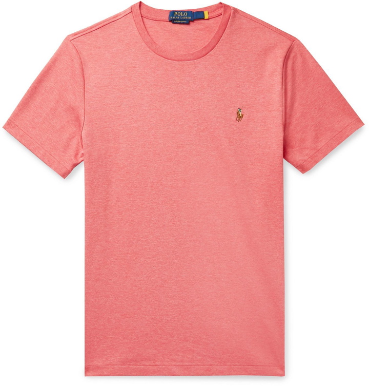 Photo: POLO RALPH LAUREN - Logo-Embroidered Mélange Interlock Cotton T-Shirt - Pink