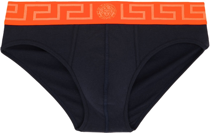 Photo: Versace Underwear Navy & Orange Greca Border Briefs