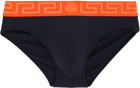 Versace Underwear Navy & Orange Greca Border Briefs