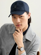 Brunello Cucinelli - Logo-Embroidered Leather-Trimmed Wool-Flannel Baseball Cap - Blue