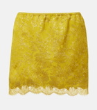 Saint Laurent Lace-trimmed jacquard lamé miniskirt