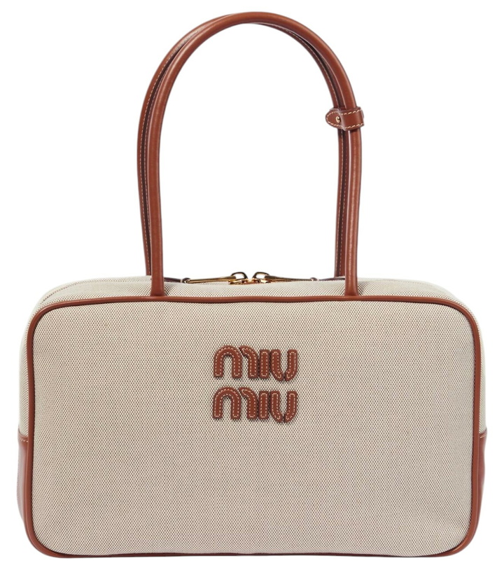 Photo: Miu Miu Logo leather-trimmed canvas tote bag