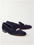George Cleverley - Albert Leather-Trimmed Embroidered Velvet Loafers - Blue