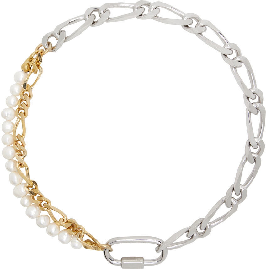 IN GOLD WE TRUST PARIS Silver & Gold Pearl Figaro Necklace