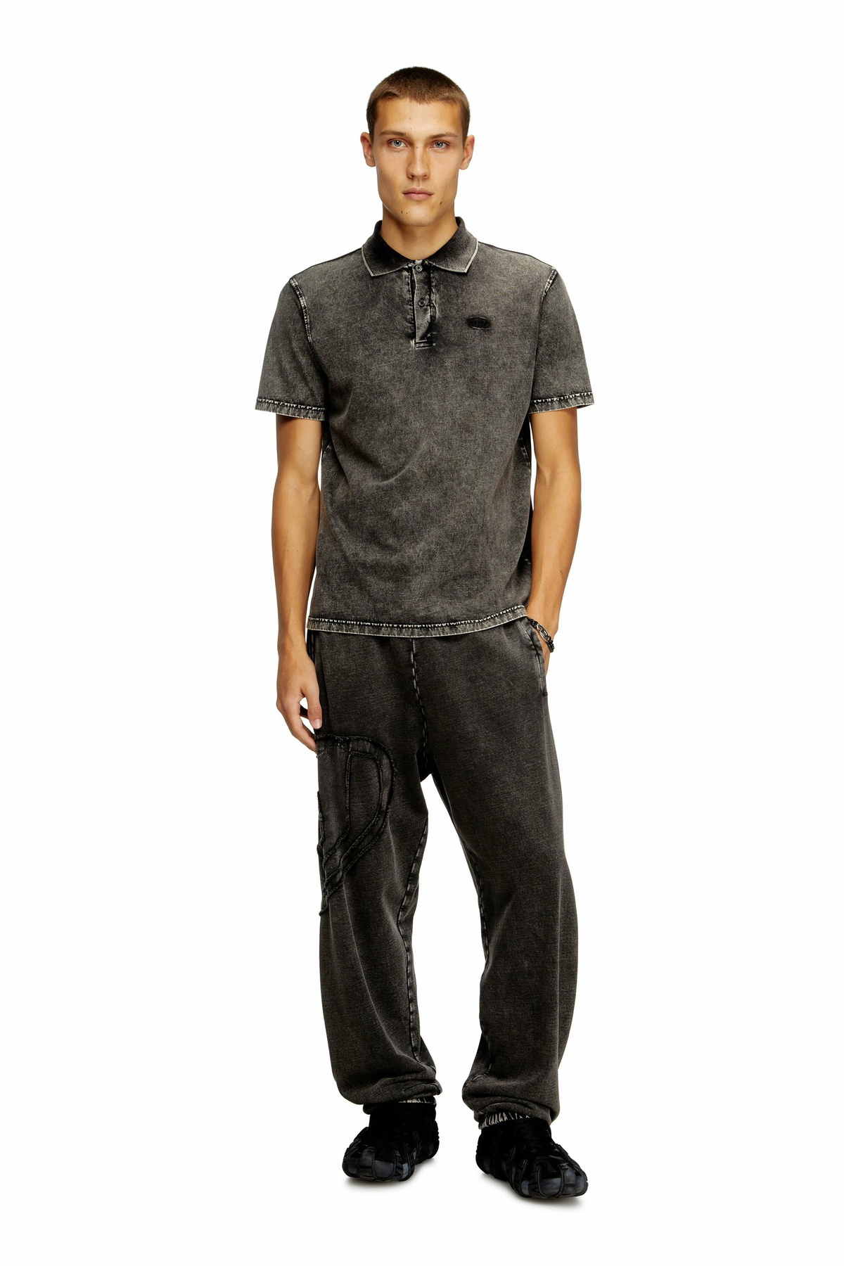 Diesel Polo shirt in denim-effect jersey - Polos Mens in Grey