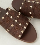 Valentino Garavani Rockstud raffia-trimmed leather sandals
