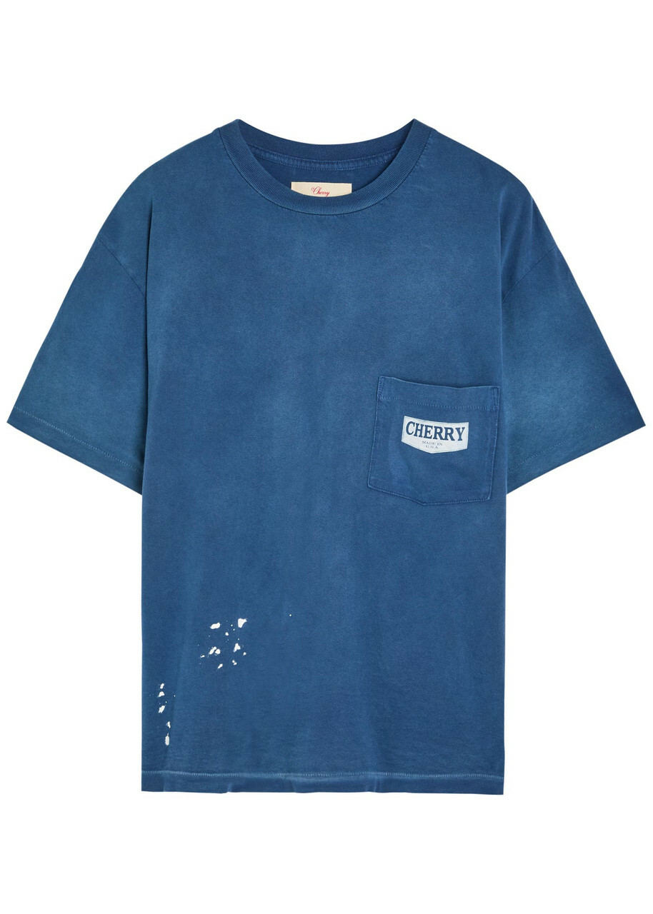 Cherry Los Angeles Chevron Boxy Paint-splatter Cotton T-shirt Navy