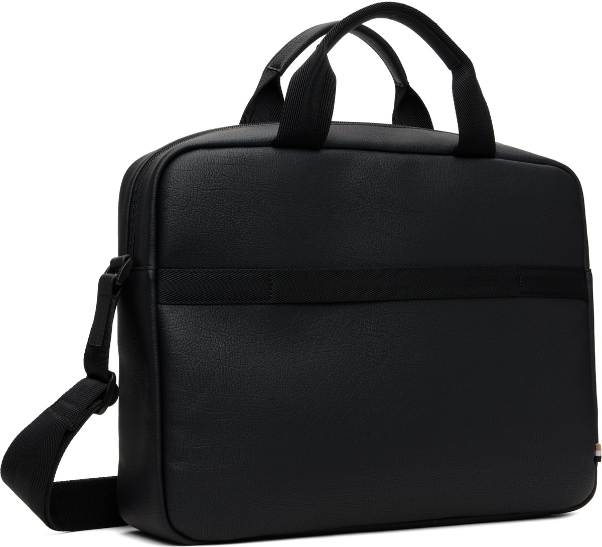 BOSS Black Grained Faux-Leather Briefcase