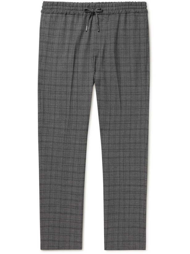 Photo: Mr P. - Tapered Checked Stretch Virgin Wool and Cotton-Blend Drawstring Trousers - Gray
