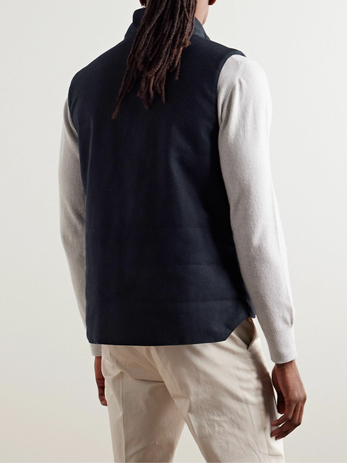 Kingsman - Slim-Fit Quilted Padded Herringbone Wool Gilet - Blue