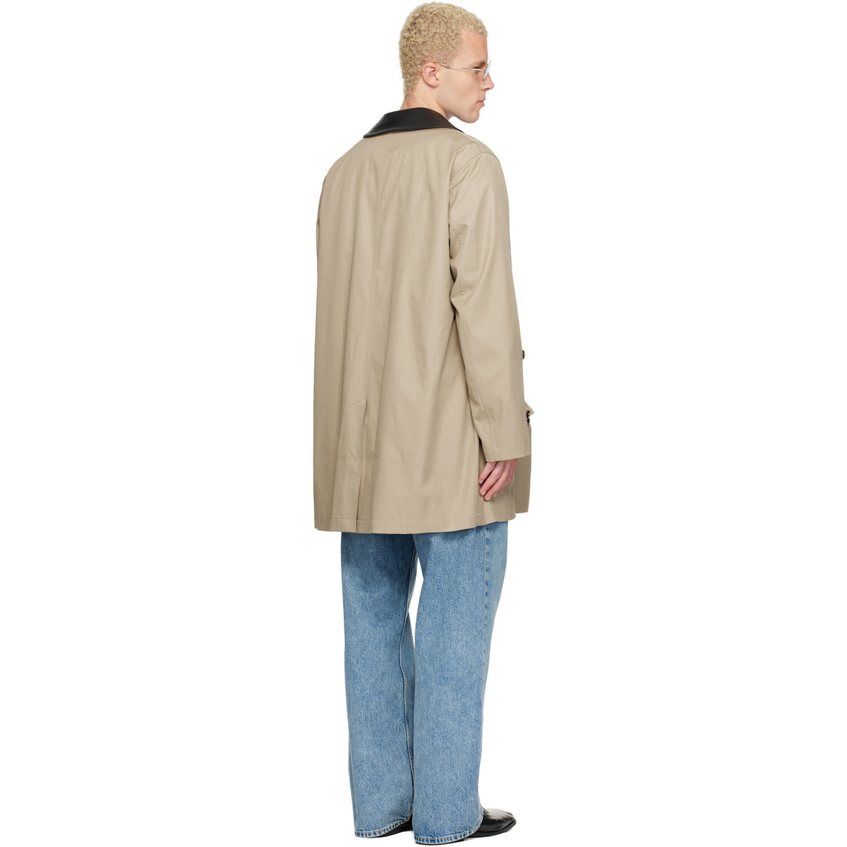 Burberry Beige Mid-Length Leather Collar Meadowbank Car Coat